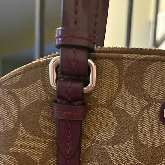 Coach Domed Satchel Handbag Style 24606 Beige w/Logo - Plum Trim & Interior - Picture 10 of 16